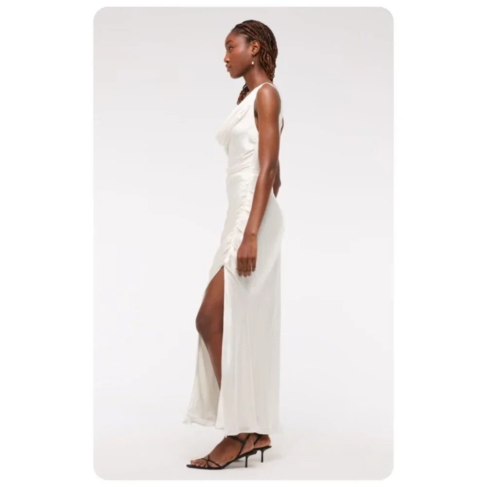 NWT Abercrombie & Fitch Pearl Cowl Neck Sleeveless Draped Maxi Dress sz Medium P - Picture 2 of 8